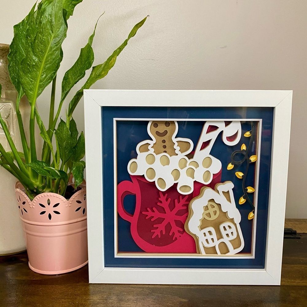 3D Hot Cocoa & Gingerbread Cookie Christmas Shadowbox